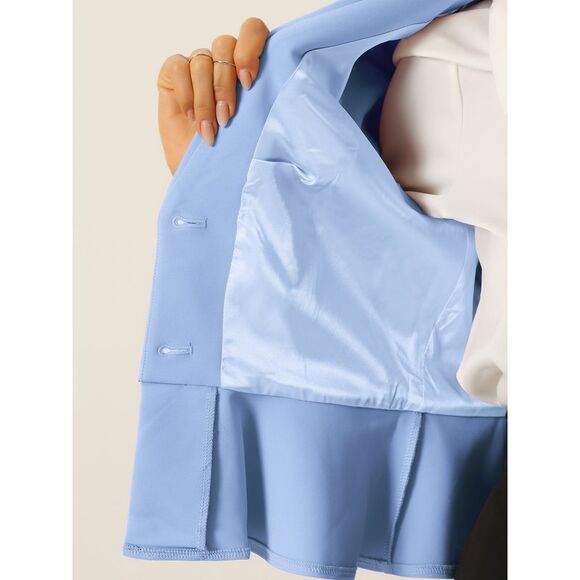 Short Blazer Lapel Ruffle Hem Work Office Blazers Light Blue - Picture 5 of 6